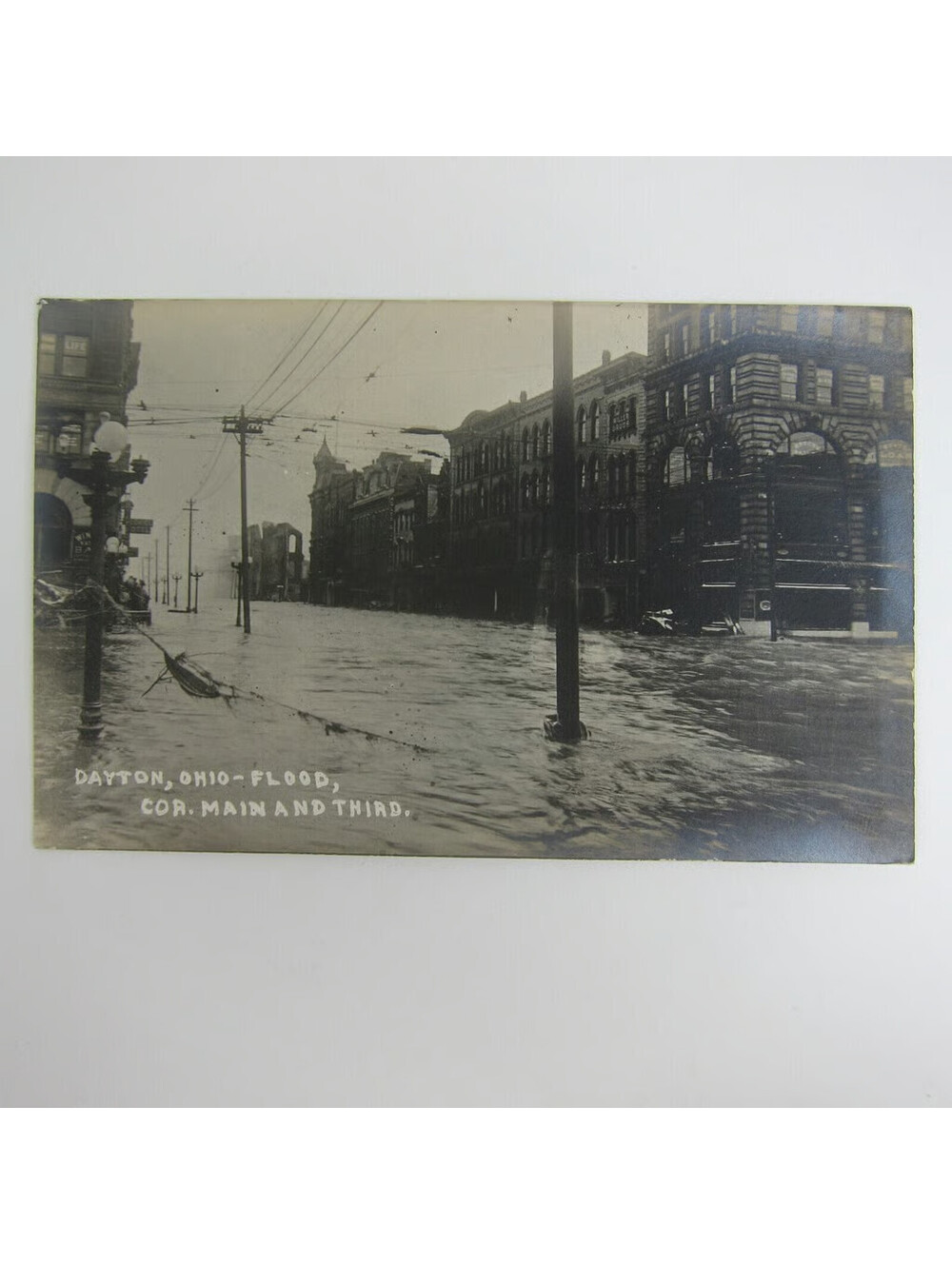 Real Photo Postcard RPPC 1913 Dayton Ohio Flood Corner Main & Third Antique
